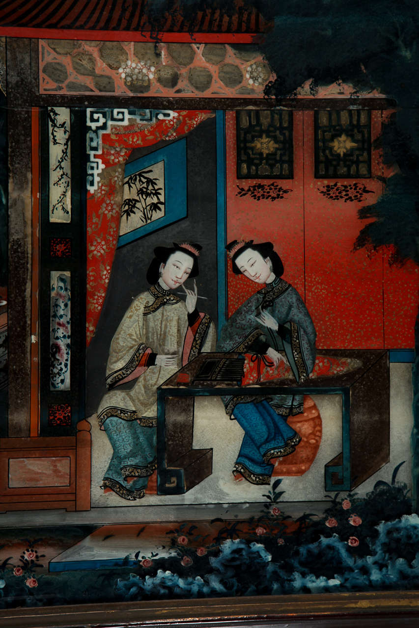 Paar von  Chinesische rückseitig bemalte Spiegelbilder des 19. Jahrhunderts im Angebot 3